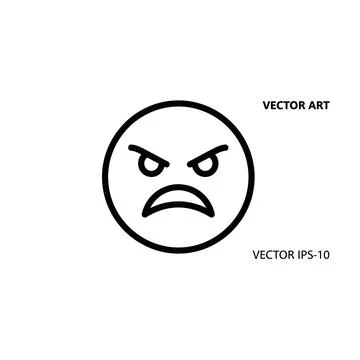 Angry emoji face icon vector line art graphic illustration Stock Illustration