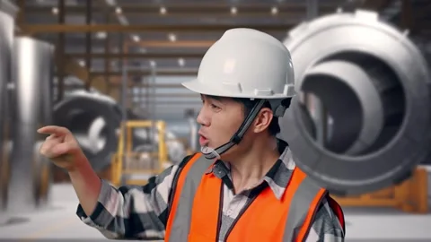 Angry Engineer Shouting At Someone at Heavy Factory 库存影片 340820810