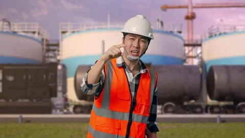 Angry Engineer Shouting At Someone at Oil Refinery Stock Footage 340141202