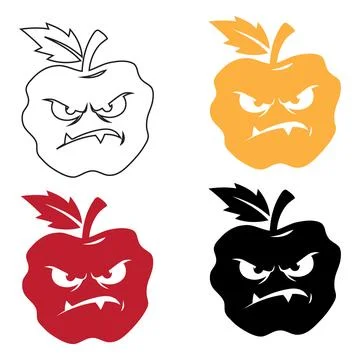 Angry evil apple character set line art vector illustration Stock Illustration