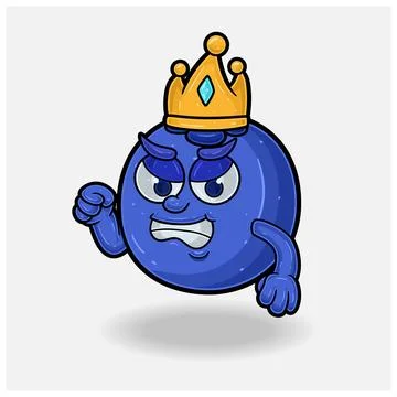 Angry expression with Blueberry Fruit Crown Mascot Character Cartoon. Stock Illustration