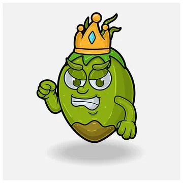 Angry expression with Coconut Fruit Crown Mascot Character Cartoon. Stock Illustration
