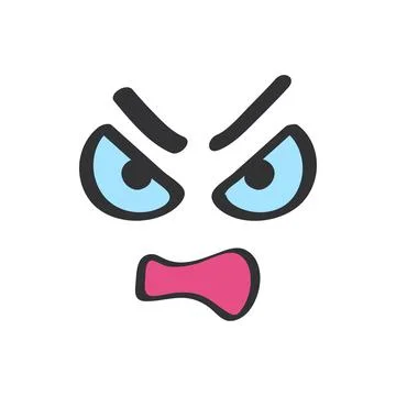 Angry expression of face with open mouth, character in doodle style in anger Illustrazione stock