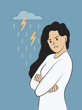 Angry Expression illustration of a Black-haired woman EPS Vector Stock Illustration