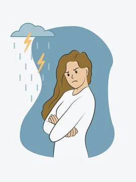 Angry Expression illustration of a Brown-haired woman EPS Vector Stock-Illustration