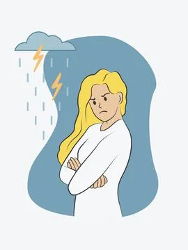 Angry Expression illustration of a Yellow-haired woman EPS Vector Stock Illustration