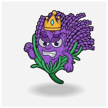 Angry expression with Lavender Crown Mascot Character Cartoon. Stock Illustration