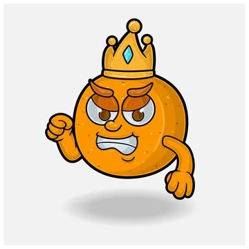 Angry expression with Orange Fruit Crown Mascot Character Cartoon. Stock Illustration