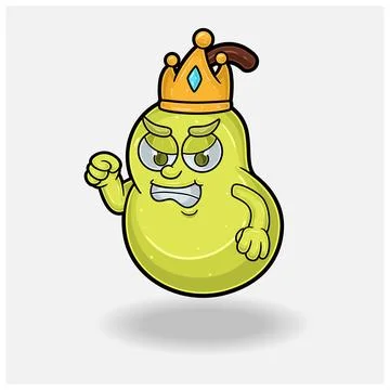 Angry expression with Pear Fruit Crown Mascot Character Cartoon. Stock Illustration