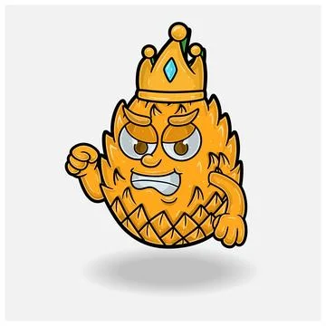 Angry expression with Pineapple Fruit Crown Mascot Character Cartoon. Stock Illustration