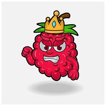 Angry expression with Raspberry Fruit Crown Mascot Character Cartoon. Illustrazione stock