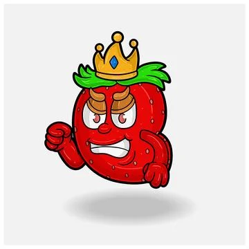 Angry expression with Strawberry Fruit Crown Mascot Character Cartoon. Vect.. Stock Illustration