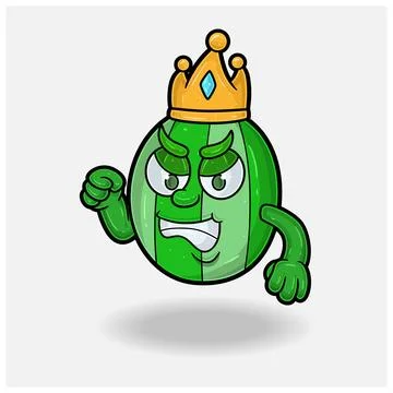 Angry expression with Watermelon Fruit Crown Mascot Character Cartoon. Stock Illustration