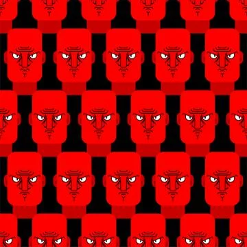 Angry face red pattern seamless. Evil emotion background. Dissatisfied head t Stock Illustration