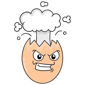 The angry faced broken egg exploded out of smoke. doodle icon drawing Stock Illustration