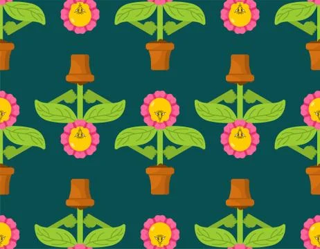 Angry Flower in pot pattern seamless. Evil Home plant background . Aggressive Stock Illustration
