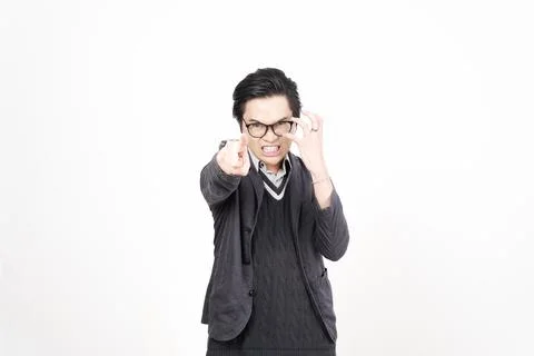 Angry Gesture Of Handsome Asian Man Isolated On White Background Stock Photos