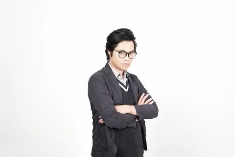 Angry Gesture Of Handsome Asian Man Isolated On White Background Stock Photos