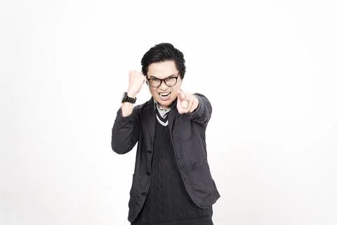 Angry Gesture Of Handsome Asian Man Isolated On White Background Stock Photos
