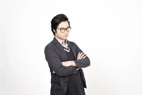 Angry Gesture Of Handsome Asian Man Isolated On White Background Stock Photos