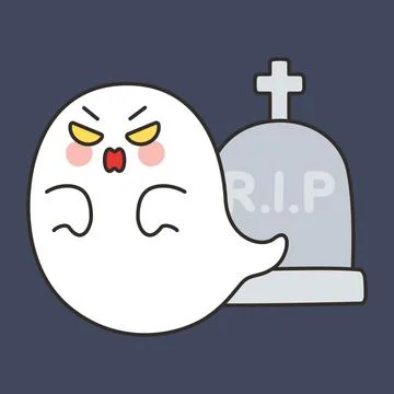 Angry Ghost Character Next To RIP Tombstone Stock Illustration
