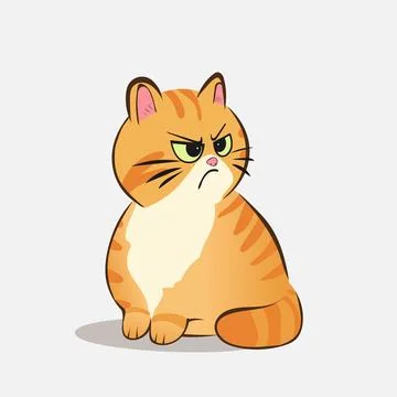 Angry Ginger Cat Sitting Flat Cartoon Character Cute Orange Pet Vector Stock Illustration