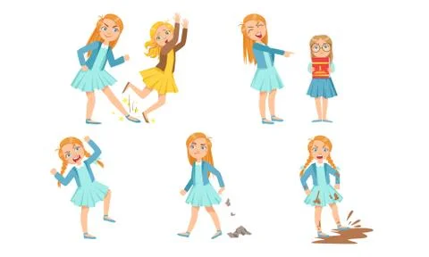 Angry girl offends a classmate. Vector illustration. Illustrazione stock