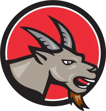 Angry goat head circle retro Stock Illustration
