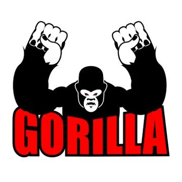 Angry gorilla. Aggressive big monkey. irritated wild animal. logo for sports  Illustrazione stock