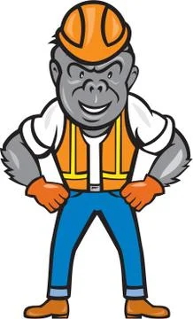 Angry gorilla construction worker cartoon Stock Illustration
