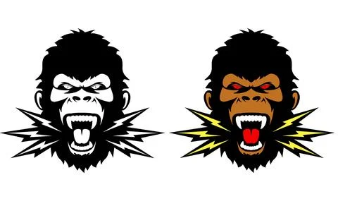 Angry gorilla screaming face with head spitting thunder bolts vector image  Stock-Illustration