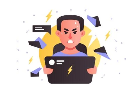 Angry handsome man using laptop stressing at work. Stock Illustration