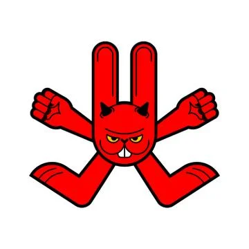 Angry hare. Crazy Rabbit. Devil bunny. Mad animal. Vector illustration 스톡 일러스트