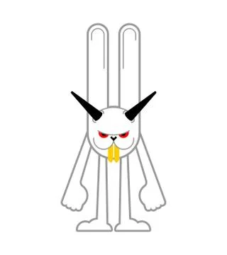 Angry hare. Crazy Rabbit. Devil bunny. Mad animal. Vector illustration Stock Illustration