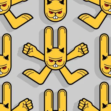 Angry hare pattern seamless. Crazy Rabbit background. Devil bunny texture. Ma Stock Illustration