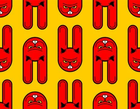 Angry hare pattern seamless. Crazy Rabbit background. Devil bunny texture. Ma 스톡 일러스트