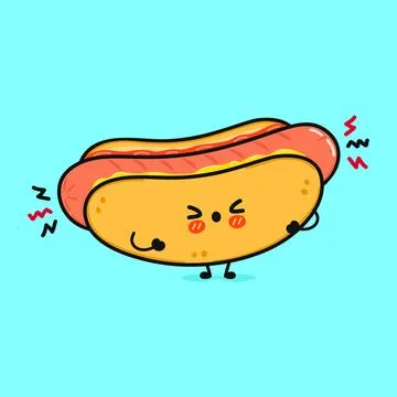 Angry Hot dog character. Vector hand drawn cartoon kawaii character illustr.. Illustrazione stock
