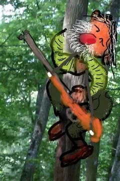 Angry HUNTER climb on a tree Stock Illustration