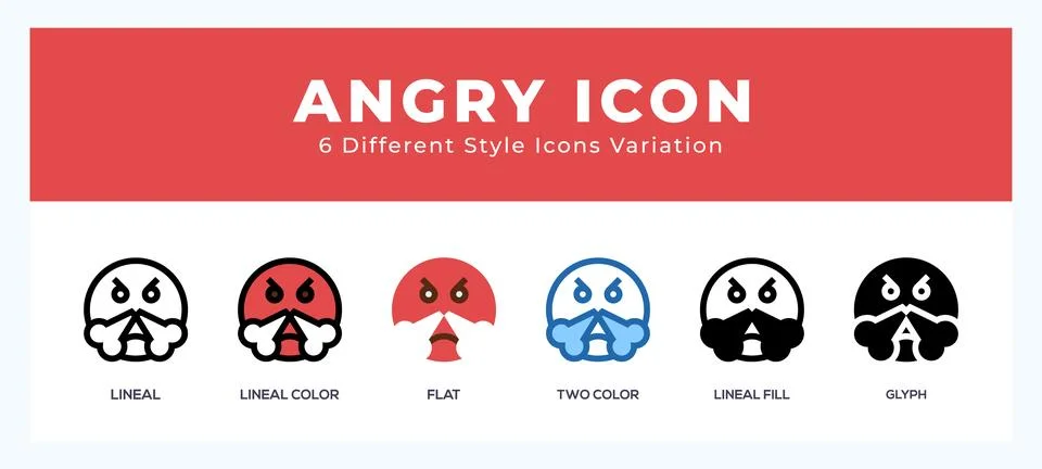 Angry icon set with different styles. Icons designed in filled. outline. fl.. Stock Illustration