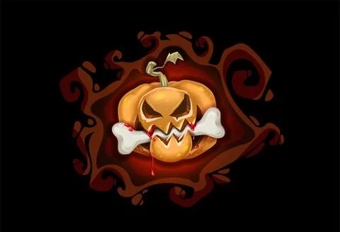 Angry Jack-o-lantern Pumpkin in burning fire cartoon 스톡 일러스트