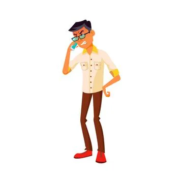 Angry japanese man screaming at support service worker on phone cartoon vecto Stock Illustration