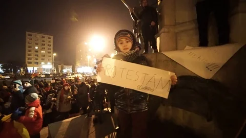 Angry kid in the middle of protest Stock Footage 90126192