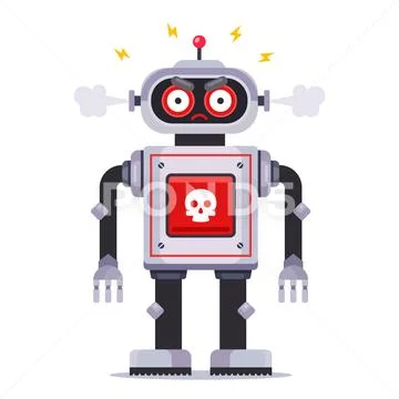 Angry killer robot on a white background. Stock Illustration