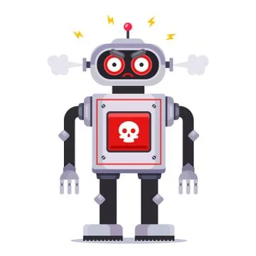 Angry killer robot on a white background. Stock Illustration