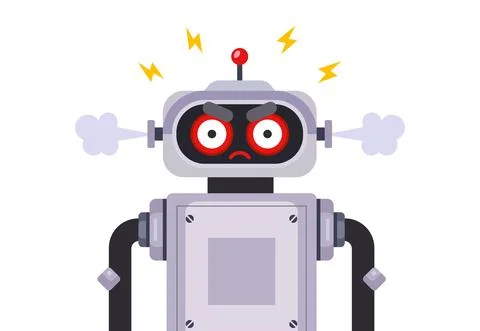 Angry killer robot on a white background. Stock Illustration
