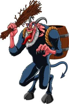 Angry Krampus Or Christmas Devil Cartoon Character 스톡 일러스트