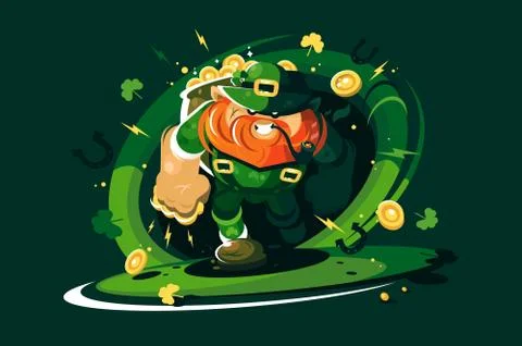 Angry leprechaun with gold Stock Illustration
