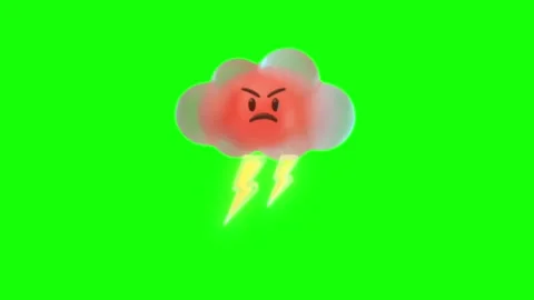 Angry lightning cloud face emoji animation with thunder on green screen Stock Footage 314277719
