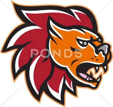 Angry lion big cat head side Stock Illustration
