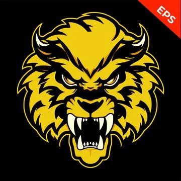 Angry lion, Warrior lion vector, yellow color. Isolated vector sign symbol Stock Illustration